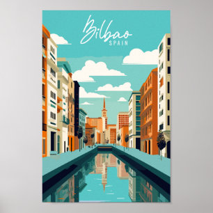 Bilbao Spain vintage travel place illustration Poster