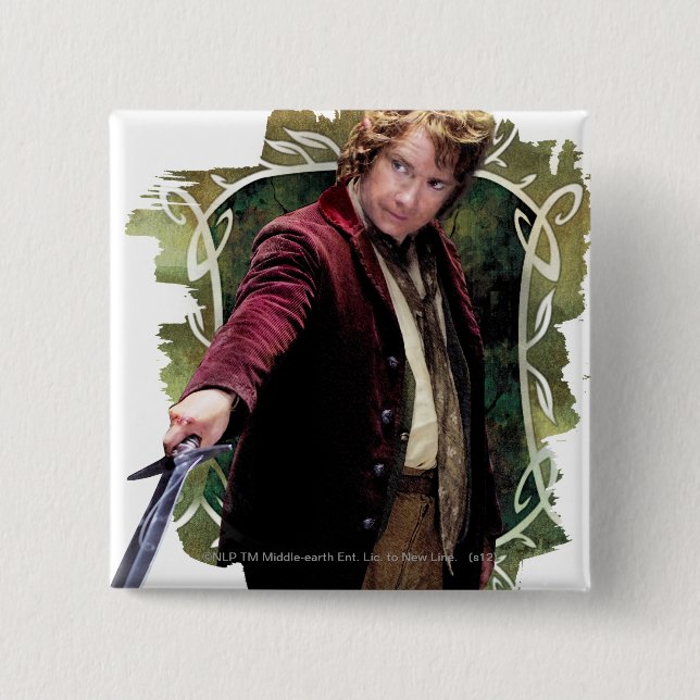 BILBO BAGGINS™ with sword 15 Cm Square Badge (Front)