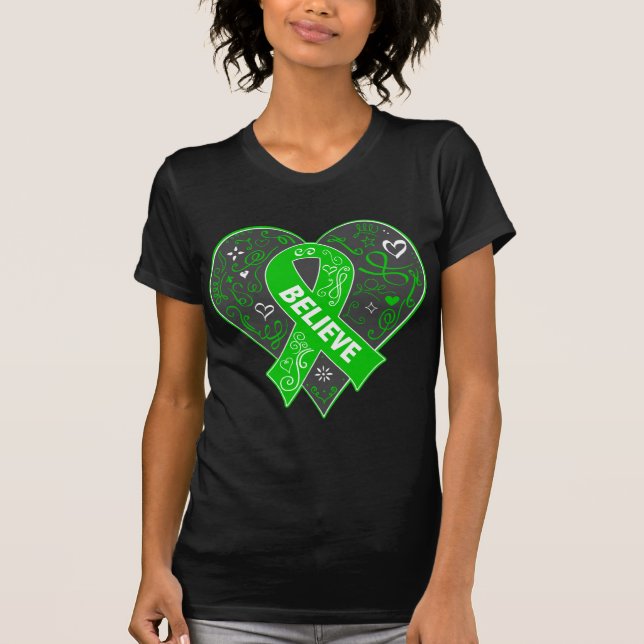 Bile Duct Cancer Believe Ribbon Heart T-Shirt (Front)