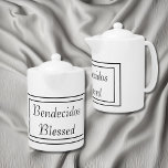 Bilingual Black & White Bendecidos Blessed Teapot<br><div class="desc">Elegant, Bilingual, Black and White Spanish Teapot with "Blessed" in English and "Bendecidos" in Spanish; both are customisable to be written in your own language. Giving them your personal touch adding your own language or message. Always a great idea to gift to yourself or to others. For all occasions. Hope...</div>