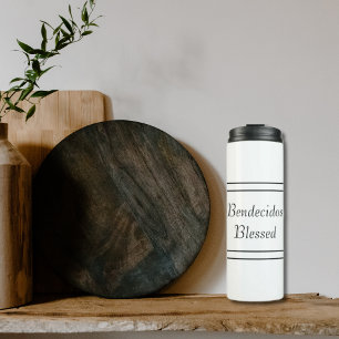 Bilingual Black & White Spanish Bendecido Blessed  Thermal Tumbler
