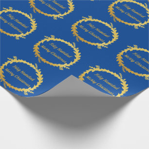 Bilingual Blue Golden Feliz Navidad Christmas Wrapping Paper