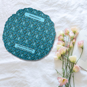 Bilingual Blue Leaves Crece con Amor & Name Round Cushion