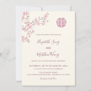 BILINGUAL Blush Pink Blossom Chinese Wedding Invitation