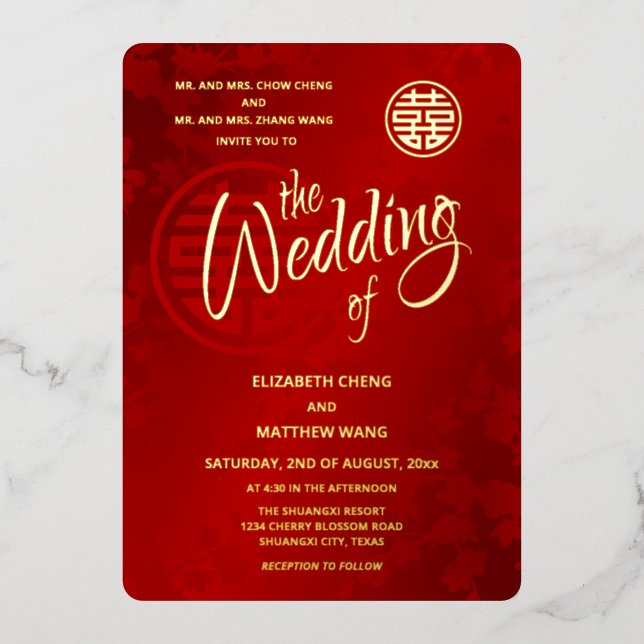 BILINGUAL Calligraphy  Red Gold Chinese Wedding (Front)