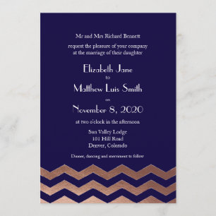 Bilingual Chic Rose Gold Chevron Wedding Invite