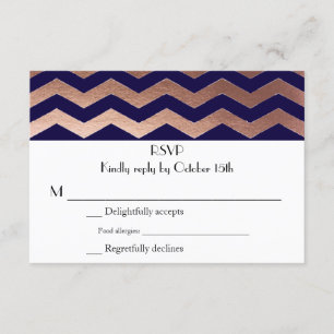Bilingual Chic Rose Gold Chevron Wedding RSVP Card