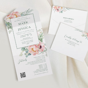 Bilingual Chinese English Pink Flower All In One Invitation