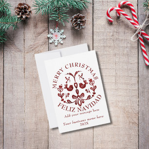 Bilingual Christmas Spanish Burgundy Birds Thank You Card