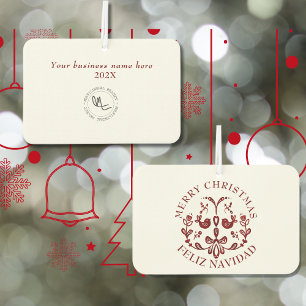 Bilingual Christmas Spanish Text Burgundy Birds Car Air Freshener