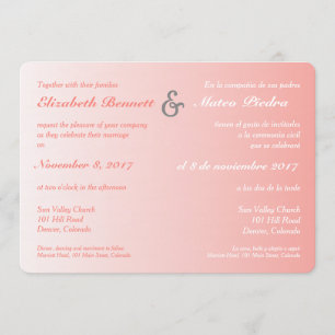 Bilingual Coral Ombre Wedding Invitation