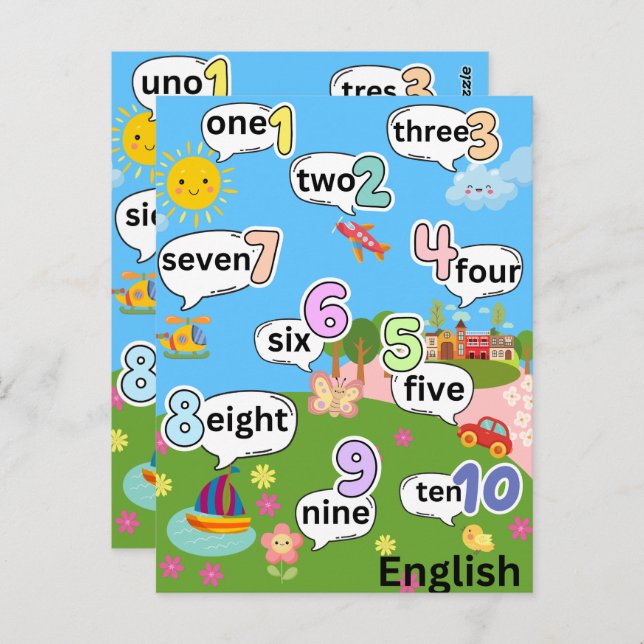 Bilingual Counting 1 to 10 (English, Spanish) Postcard (Front/Back)