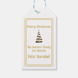 Bilingual Feliz Navidad Christmas White /Golden Gift Tags