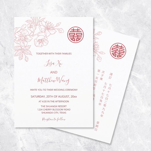 BILINGUAL | Floral Blush Pink Chinese Wedding Invitation (Creator Uploaded)