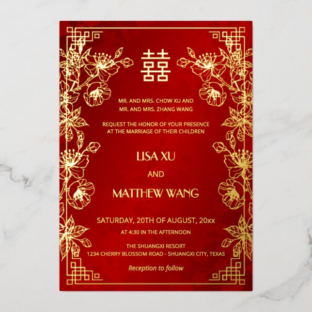  BILINGUAL Gold Frame Red Chinese Wedding (Front)