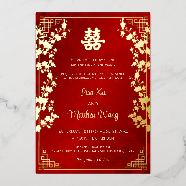  BILINGUAL Gold Frame Red Chinese Wedding (Front)