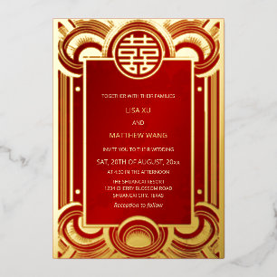  BILINGUAL Gold Frame Red Chinese Wedding