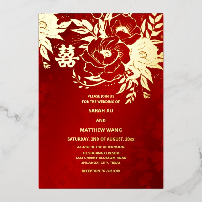 BILINGUAL Gold Roses Chinese Wedding (Front)