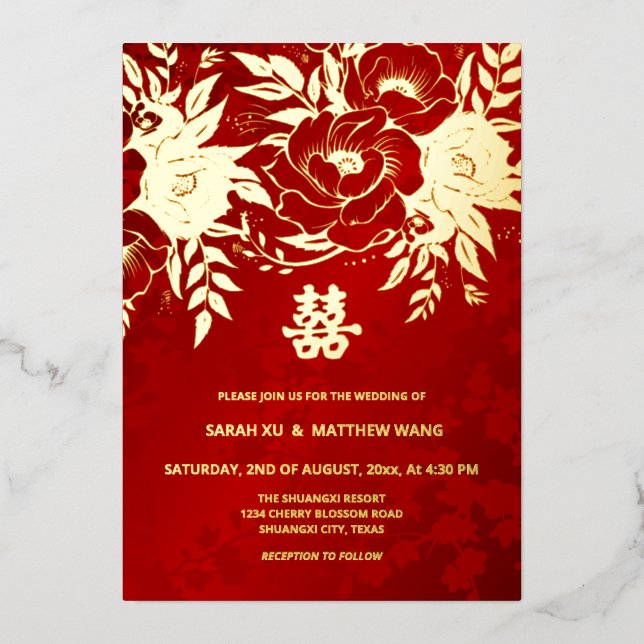 BILINGUAL Gold Roses Chinese Wedding (Front)