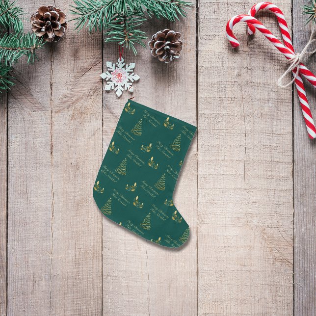 Bilingual Green and Golden Tree Large Christmas Stocking (Bilingual Green and Golden Tree Large Christmas Stocking. Spanish text. Multilingual Project)