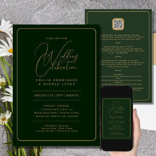 Bilingual   GREEN GOLD Wedding incl. RSVP DETAILS Invitation