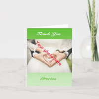 Bilingual Green Ombre Wedding Photo Thank You Card