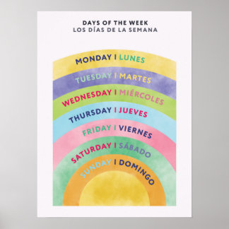 Bilingual in English Spanish Days of the Week Poster