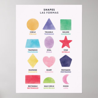 Bilingual in English Spanish Shapes Poster