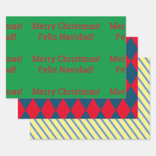 Bilingual "Merry Christmas" Feliz Navidad"  Wrapping Paper Sheet