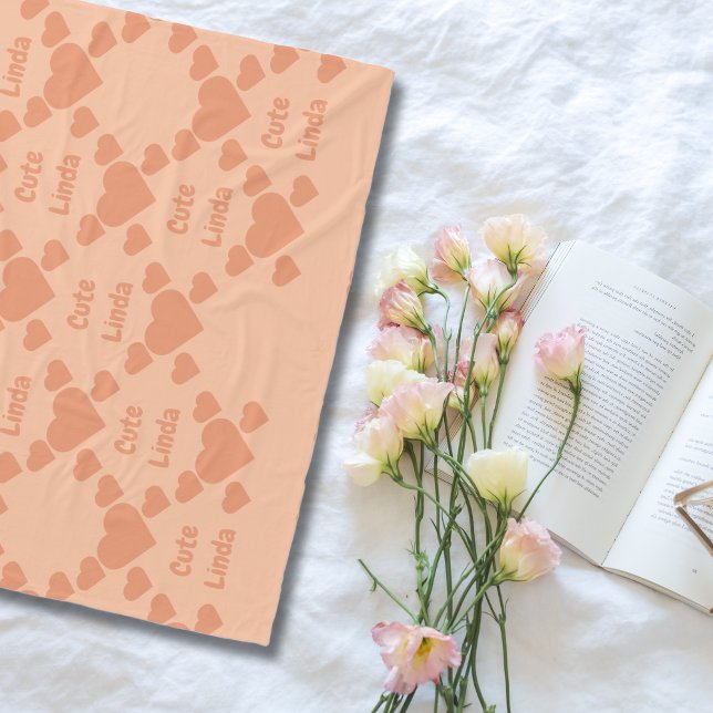 Bilingual Peach Fuzz Cute Linda Spanish Fleece Blanket (Bilingual Fleece Blanket. Customizable and personalized, Peach Fuzz Hearts. Multilingual Project)