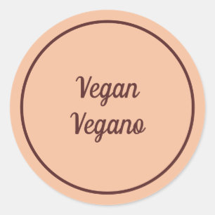 Bilingual Peach Vegan (Vegano) Simple Classic Round Sticker