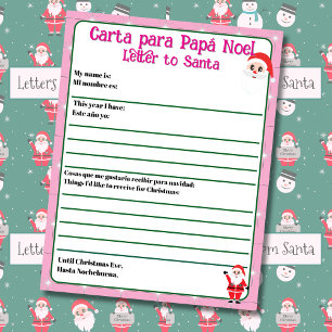 Bilingual Pink Editable Letter to Santa Spanish