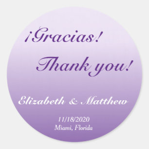 Bilingual Purple Ombre Wedding Thank You Sticker