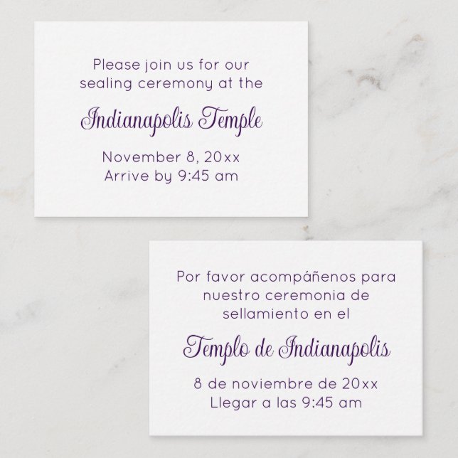 Bilingual Purple Script Temple Sealing Invitation (Front/Back)
