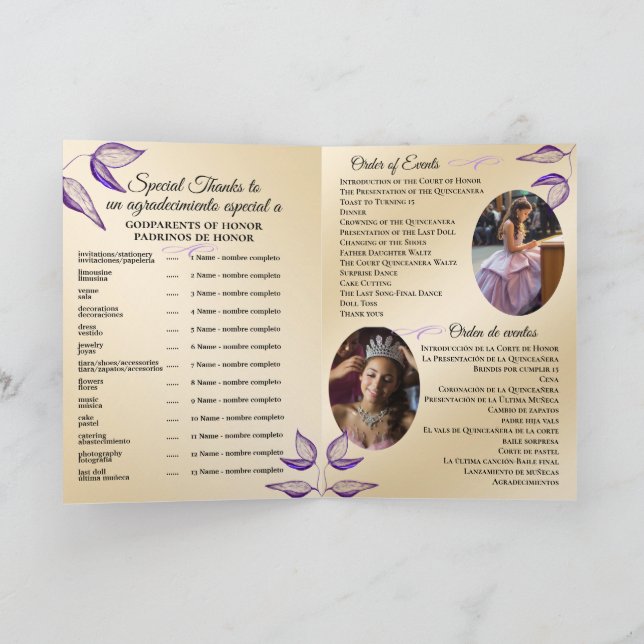 Bilingual Quinceañera Order of Events Program  (Inside)
