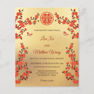 BILINGUAL Red Cherry Blossom   Chinese Wedding Flyer