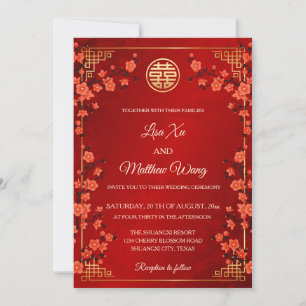 BILINGUAL Red Cherry Blossom   Chinese Wedding Invitation