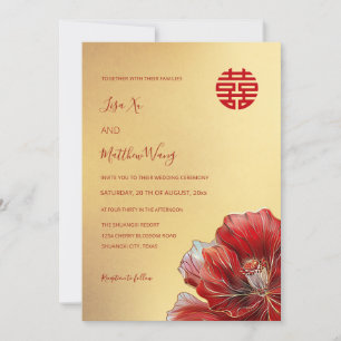 Bilingual Red Flower   Chinese Wedding  Invitation
