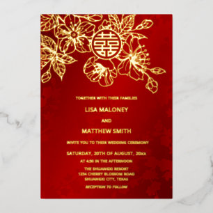 BILINGUAL Red Gold Floral Chinese Wedding
