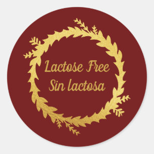 Bilingual Red Golden Lactose Free - Sin Lactosa Classic Round Sticker