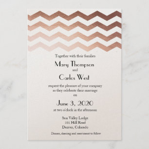Bilingual Rose Gold Chevron Wedding Invitation
