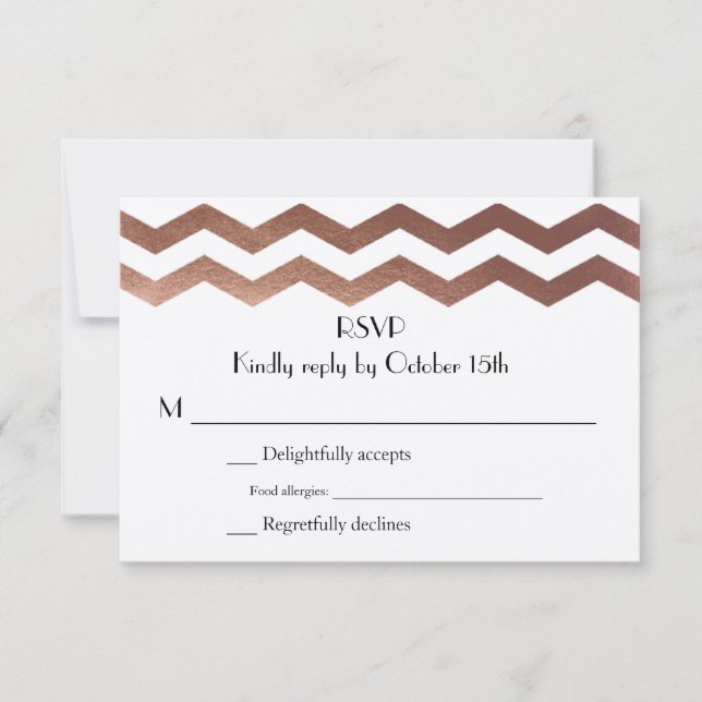 Bilingual Rose Gold Chevron Wedding InvitationRSVP RSVP Card (Front)