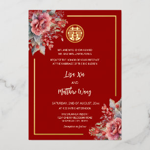 BILINGUAL Roses Red Gold Chinese Wedding