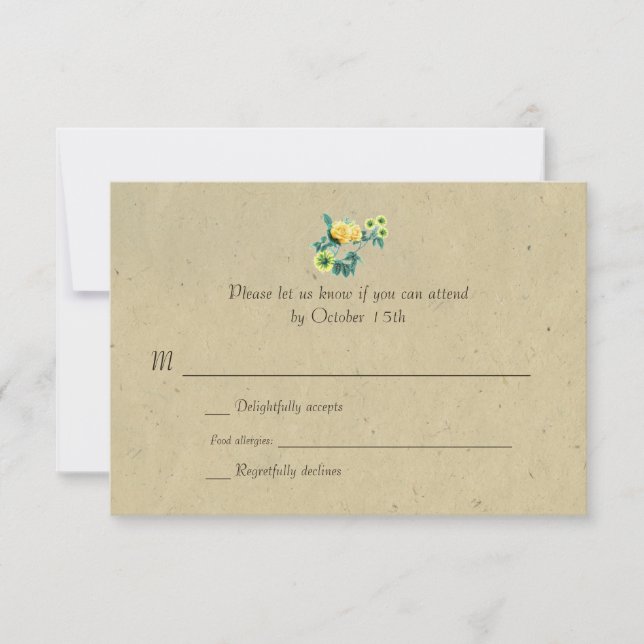 Bilingual Rustic Flower Garland Wedding RSVP Card (Front)