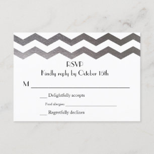 Bilingual Silver Chevron Wedding Invitation RSVP