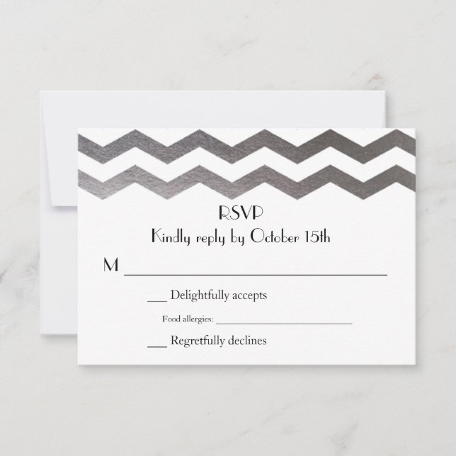 Bilingual Silver Chevron Wedding Invitation RSVP (Front)