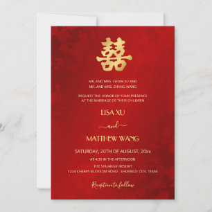Bilingual   Simple Red Gold Chinese Wedding Invitation