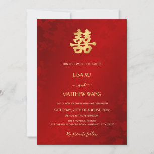 Bilingual   Simple Red Gold Chinese Wedding Invitation