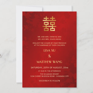 Bilingual   Simple Red Gold Chinese Wedding Invitation