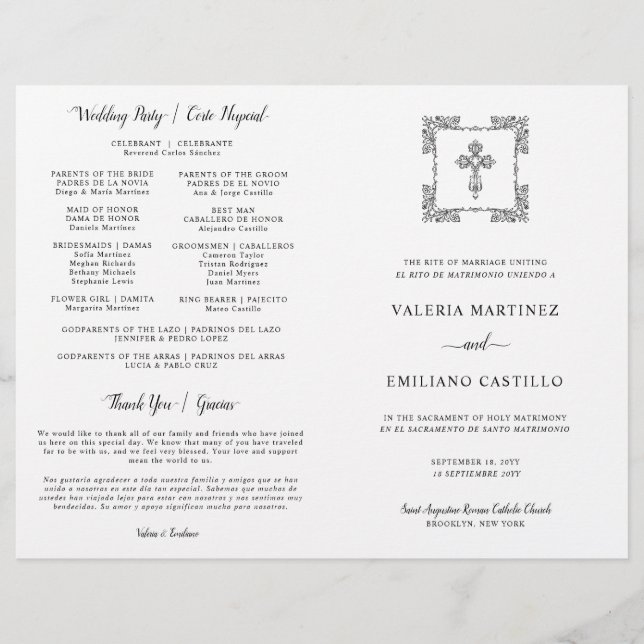 Bilingual Spanish English Catholic Wedding Program (Front)